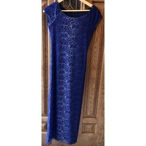 Vintage 5-7-9 Juniors Blue Mesh Lined Long Dress Size 7 Butterfly Heart USA Made